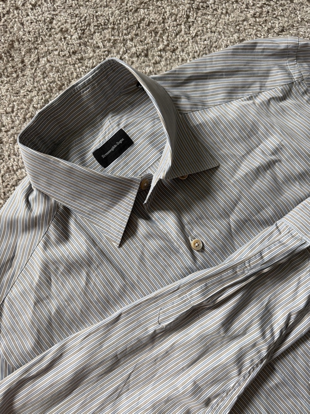 Ermenegildo Zegna Striped Dress Shirt in Light Blue and Tan
